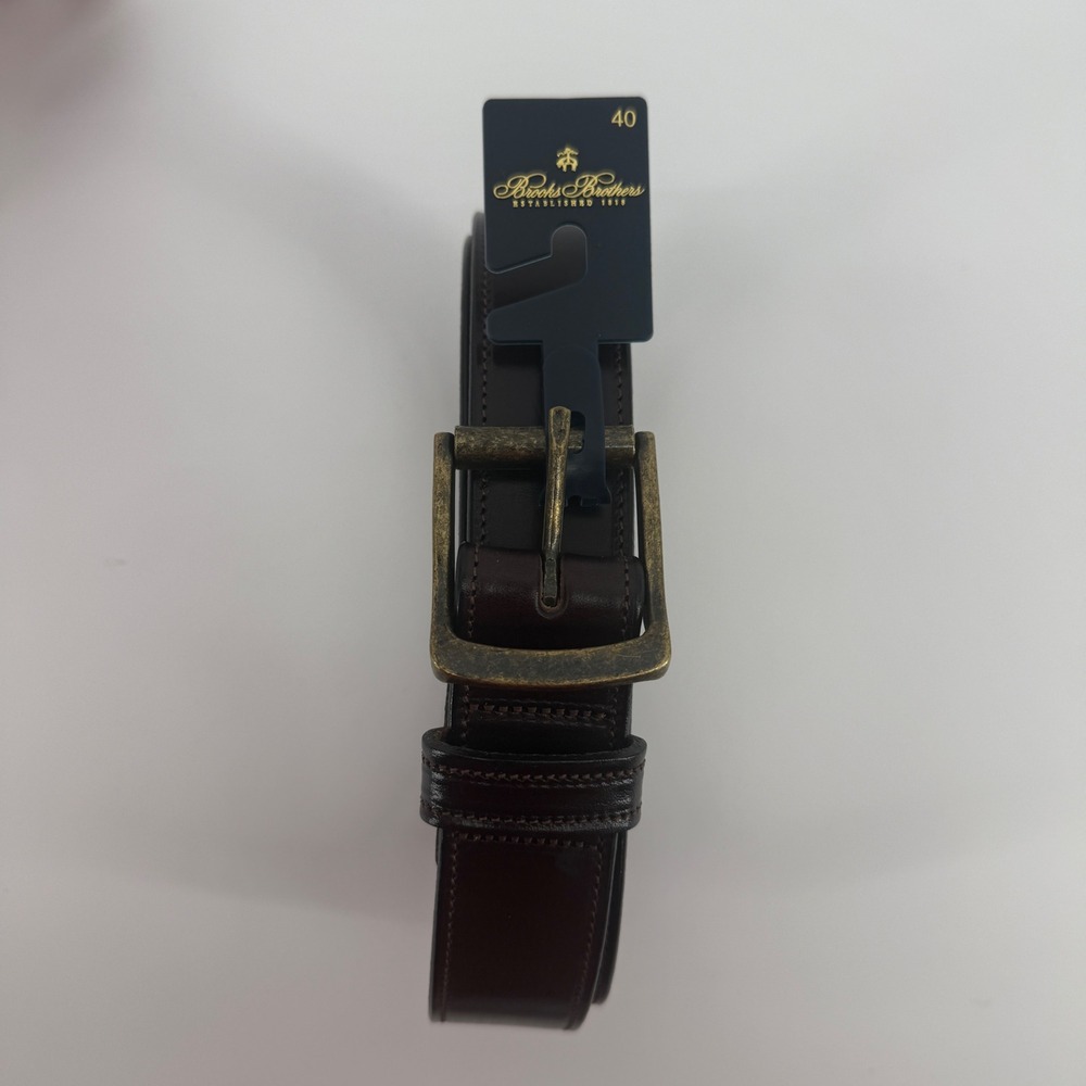 Brooks Brothers Mens Brown Leather Belt brass Buckle Size 40 00198163 New